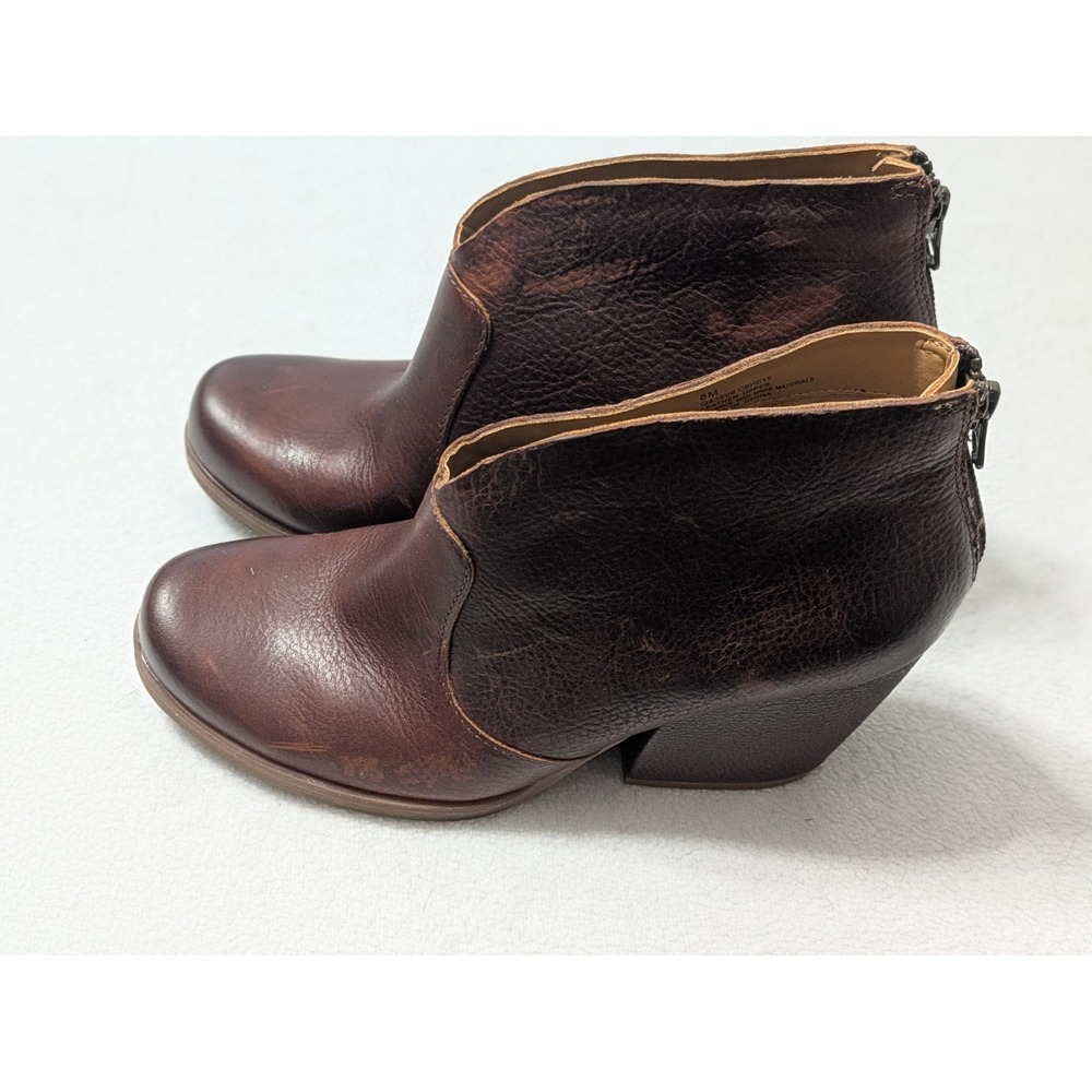 KORKS Gemini Brown Leather Block Heel Ankle Boots Womens Size 8 Distressed